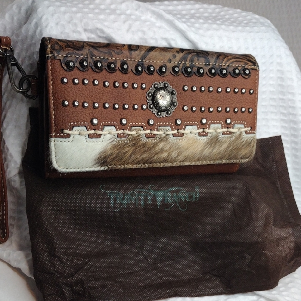 Trinity Ranch Leather Wallet With Calf Hair And Dustbag - Picture 8 of 9